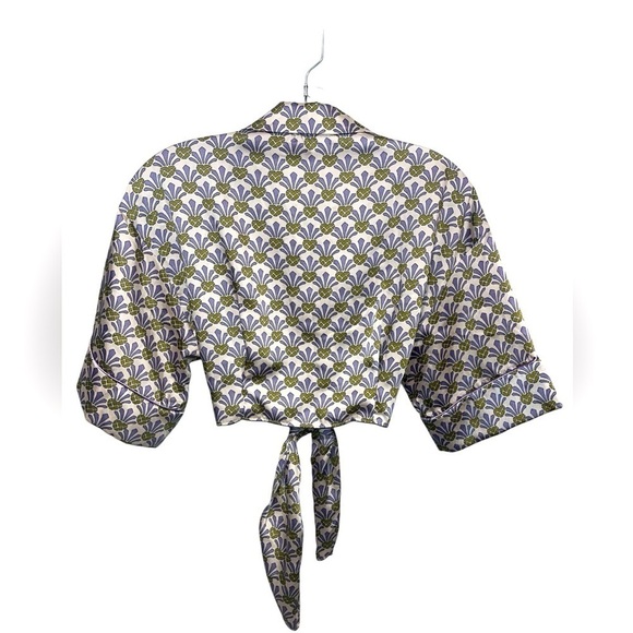 Zara Pineapple Satin Tie Front Top Small - Picture 4 of 9